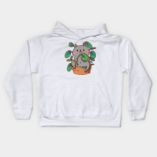 Fat cat eating plants Kids Hoodie